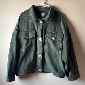 Time and Tru Green Wool Blend Button-Up Jacket